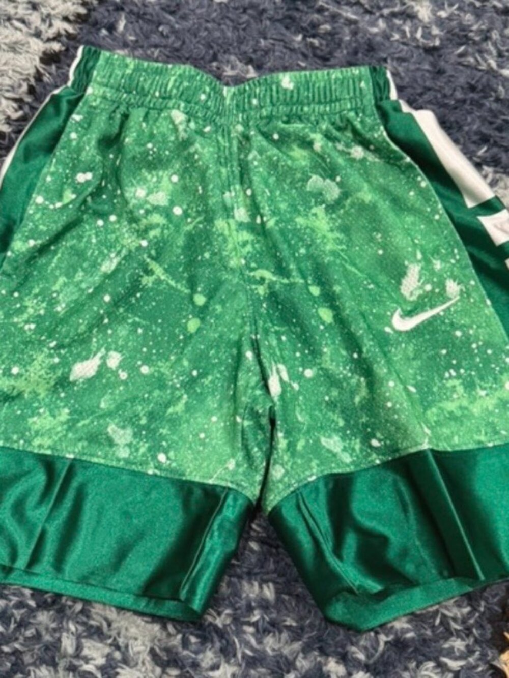 Nike Boys Elite Dri-Fit Basketball Shorts Youth Small Green White Splatter